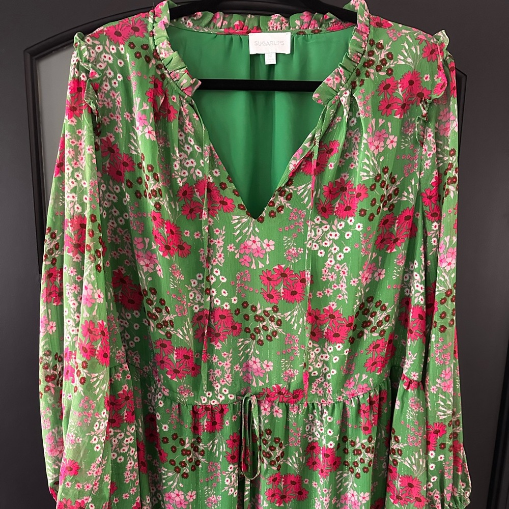 Sugarlips Green and Pink Floral Maxi Dress